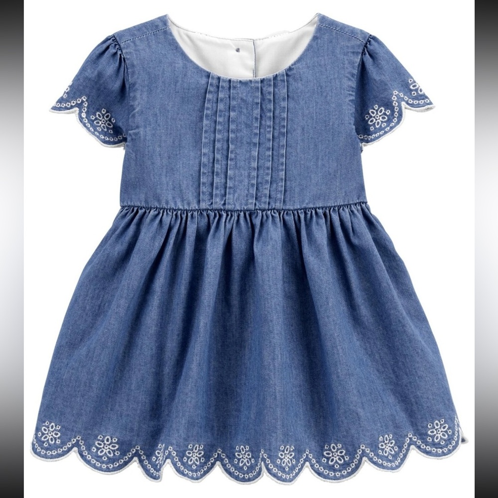 Oshkosh baby B’gosh denim Blue Embroidered baby girl Dress Size 18M